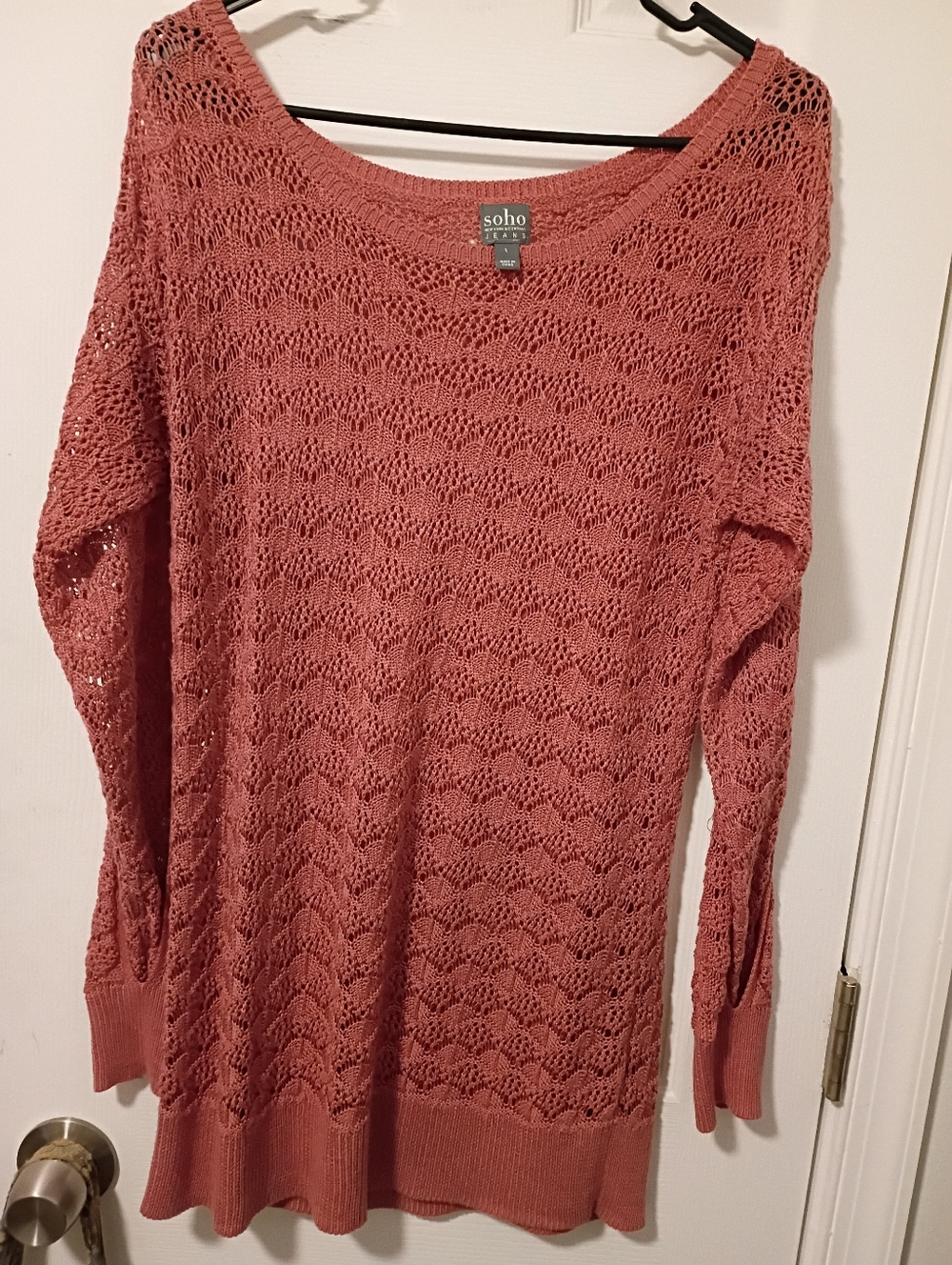 Soho Open-Knit Scoop Neck Sweater - Dusty Rose